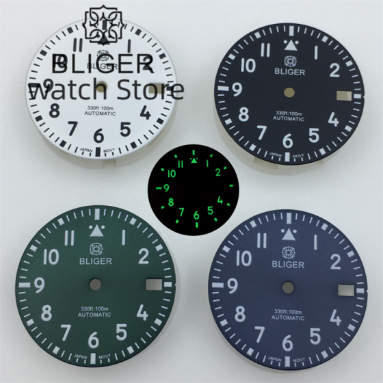 BLIGER 29mm watch dial Black White Blue green dial luminous NH35 NH36 MIYOTA 8215 MINGZHU2813 PT5000 ETA2824 2836 movement