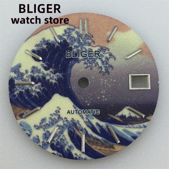 BLIGER Dial 29mm Super Green All Luminous Wavy Dial Fits NH35 NH36 Movement