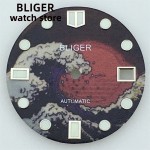 BLIGER Dial 29mm Super Green All Luminous Wavy Dial Fits NH35 NH36 Movement