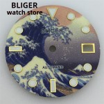 BLIGER Dial 29mm Super Green All Luminous Wavy Dial Fits NH35 NH36 Movement