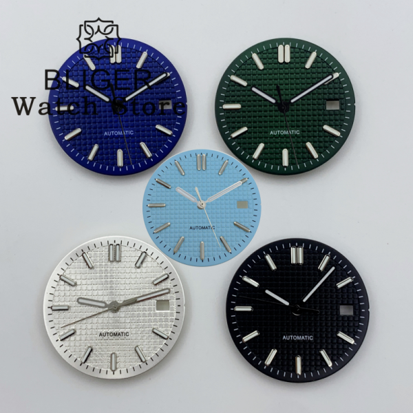 BLIGER NH35 31mm Watch Dial and Hand Set Green Luminous Fit NH35 NH36 PT5000 ETA 2836 2824 Mingzhu DG Miyota Movement