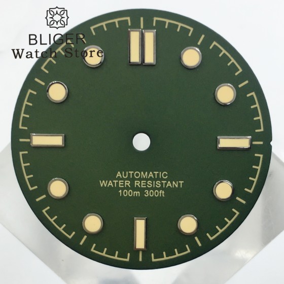 BLIGER 31mm Black Green Watch Dial Fit NH35 NH36 ETA2824 2836 PT5000 Miyota8215 821 DG2813/3804 Movement Replacement Watch Parts