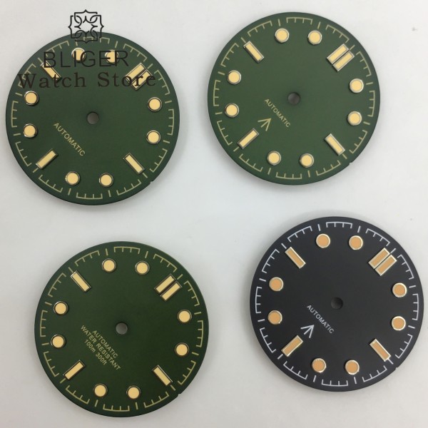 BLIGER 31mm Black Green Watch Dial Fit NH35 NH36 ETA2824 2836 PT5000 Miyota8215 821 DG2813/3804 Movement Replacement Watch Parts