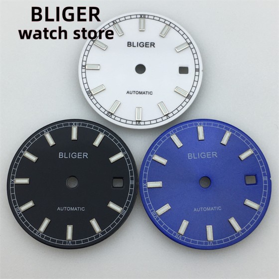 BLIGER 29.2mm Watch Dial Date With luminous Fit ETA 2824/2836 PT5000 Miyota 8215/8205 Mingzhu2813 3804 movement Black White Blue