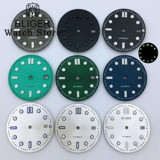 BLIGER 31mm Black Blue Green Silver Watch Dial C3 Luminous Fit NH35 NH36 Movement