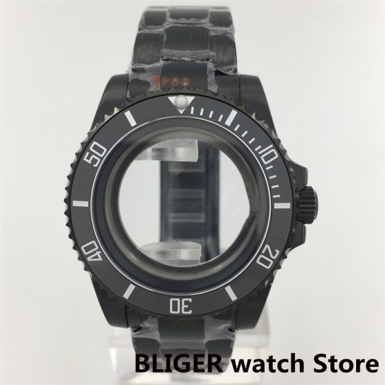 BLIGER 40mm 43mm PVD Black Watch Case Ceramic Bezel Sapphire Glass Fits NH34 NH35 NH36 ETA2824 2836 PT5000 DG Miyota Movement