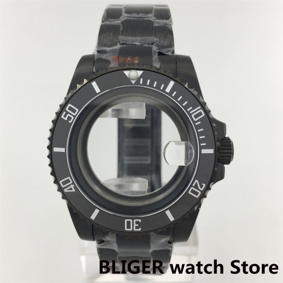 BLIGER 40mm 43mm PVD Black Watch Case Ceramic Bezel Sapphire Glass Fits NH34 NH35 NH36 ETA2824 2836 PT5000 DG Miyota Movement
