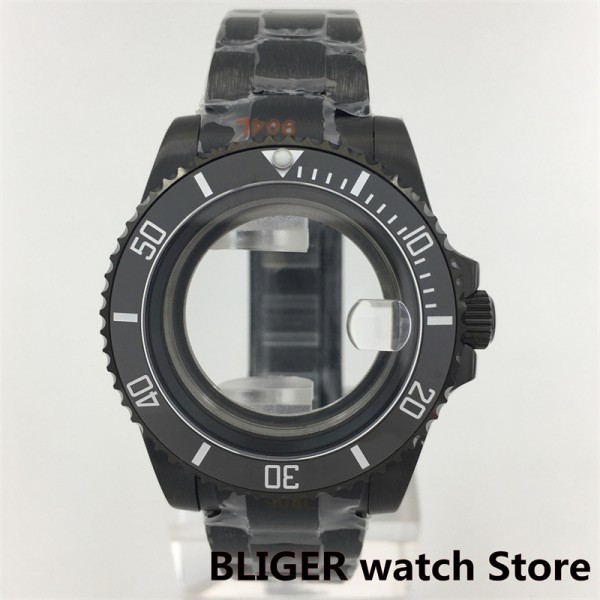 BLIGER 40mm 43mm PVD Black Watch Case Ceramic Bezel Sapphire Glass Fits NH34 NH35 NH36 ETA2824 2836 PT5000 DG Miyota Movement
