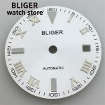 BLIGER 29MMblackbluewhite aseptic Roman numeral dial for 2836/2824 2813/3804Miyota Series 82 movement 39-41mmcase green luminous