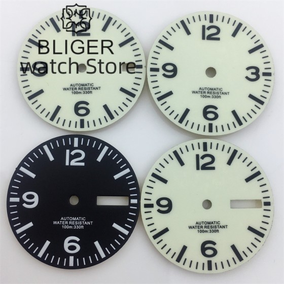 BLIGER 29mm Dial Black White Dial Full Luminous Dial Suitable For NH34 NH35 NH36 ETA 2824 2836 PT5000 Miyota DG Series Movement