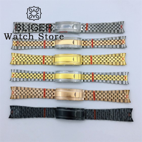 BLIGER 20mm 904L Steel Jubilee Middle Gold Two Tone Wrist Watch Strap Bracelet Solid Screw Links Curved End 904L Bracelet