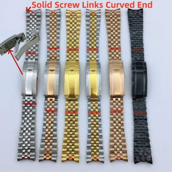 BLIGER 20mm 904L Steel Jubilee Middle Gold Two Tone Wrist Watch Strap Bracelet Solid Screw Links Curved End 904L Bracelet