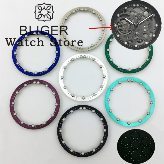 BLIGER 29mm*24.5mm Black White Blue Watch Dial Fits NH70 NH72 Movement Skeleton Hollow Dial Ring Luminous Watch Accessories Part