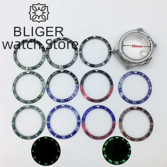 BLIGER 34mm X 28.7mm / 35.4mm X 29.2mm Black Blue Green Blue Red Black Red Ceramic Luminous Bezel for SUB 36mm / 38mm Cases