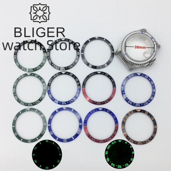 BLIGER 34mm X 28.7mm / 35.4mm X 29.2mm Black Blue Green Blue Red Black Red Ceramic Luminous Bezel for SUB 36mm / 38mm Cases