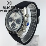 Bliger 41mm quartz men's Watch black rubber with white dial Vk63 movement Multi-function full chronograph watch