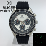 Bliger 41mm quartz men's Watch black rubber with white dial Vk63 movement Multi-function full chronograph watch