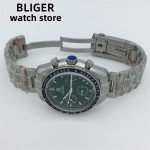 BLIGER 41mm quartz chronograph Fashion sapphire glass Men's VK63 movement black dial stainless steel polished