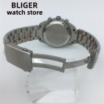 BLIGER 41mm quartz chronograph Fashion sapphire glass Men's VK63 movement black dial stainless steel polished