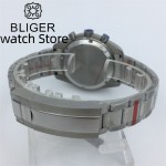 BLIGER 40mm Speed Chronograph Quartz Watch For Men VK63 Movement Automatic Date Stainless Steel Bracelet