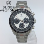 BLIGER 40mm Speed Chronograph Quartz Watch For Men VK63 Movement Automatic Date Stainless Steel Bracelet