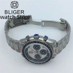 BLIGER 40mm Speed Chronograph Quartz Watch For Men VK63 Movement Automatic Date Stainless Steel Bracelet