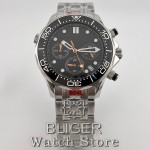 BLIGER 41mm VK63 Chronograph Quartz Watch For Men Blakc Blue Green Dial With C3Luminous Sapphire Glass Ceramic Bezel Steel Strap