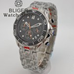 BLIGER 41mm VK63 Chronograph Quartz Watch For Men Blakc Blue Green Dial With C3Luminous Sapphire Glass Ceramic Bezel Steel Strap