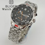 BLIGER 41mm VK63 Chronograph Quartz Watch For Men Blakc Blue Green Dial With C3Luminous Sapphire Glass Ceramic Bezel Steel Strap