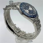 BLIGER 39mm VK64 Moon Quartz Chronograph Watch For Men Sapphire Glass Navy dial Dial With 5 Hands Green Luminous 6 O'clock Date