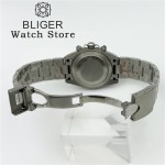BLIGER 39mm VK64 Moon Quartz Chronograph Watch For Men Sapphire Glass Navy dial Dial With 5 Hands Green Luminous 6 O'clock Date