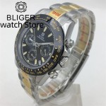 BLIGER 39mm Men's Sports Quartz chronograph Watches VK63 Movement Sapphire Glass Stainless Steel Waterproof Chronograph