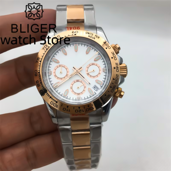 BLIGER 39mm Men's Sports Quartz chronograph Watches VK63 Movement Sapphire Glass Stainless Steel Waterproof Chronograph