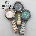 BLIGER 39mm Men's Sports Quartz chronograph Watches VK63 Movement Sapphire Glass Stainless Steel Waterproof Chronograph