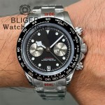 BLIGER 39mm VK64 Moon Quartz Chronograph Watch For Men Sapphire Crystal Black Pink Dial With 5 Hands 6 O'clock Date Waterproof