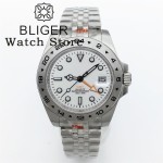 BLIGER 39mm Ronda 515 Quartz Watch For Men Black White Dial luminous 24 Hour GMT Bezel Stainless Case Sapphire glass GMT Hand