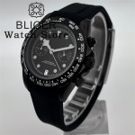 BLIGER 39mm Black Dial VK64 Moon Quartz Chronograph Watch For Men 5 Hand 6 O'clock Date Waterproof Sapphire Crystal Rubber Strap