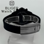 BLIGER 39mm Black Dial VK64 Moon Quartz Chronograph Watch For Men 5 Hand 6 O'clock Date Waterproof Sapphire Crystal Rubber Strap