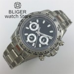 BLIGER 39mm VK63 Motion Multifunctional Time Meter Quartz Men's Watch Commercial Sapphire glass Black white dial luminous inde