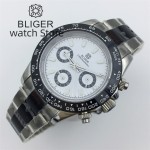BLIGER 39mm VK63 Motion Multifunctional Time Meter Quartz Men's Watch Commercial Sapphire glass Black white dial luminous inde