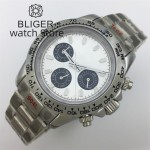 BLIGER 39mm VK63 Motion Multifunctional Time Meter Quartz Men's Watch Commercial Sapphire glass Black white dial luminous inde