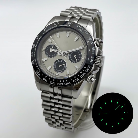 BLIGER 39mm VK63 Quartz Multi-Function Chronograph Watch For Men Gray Dial Black Bezel Sapphire Glass Luminous Waterproof Watch