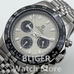 BLIGER 39mm VK63 Quartz Multi-Function Chronograph Watch For Men Gray Dial Black Bezel Sapphire Glass Luminous Waterproof Watch