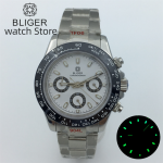 BLIGER 39mm Men's Sports Quartz Watches Sapphire Stainless Steel Waterproof Chronograph Luxury Reloj Hombre