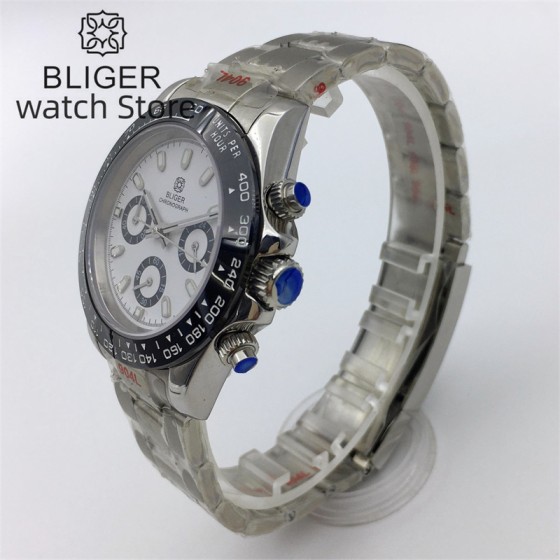 BLIGER 39mm Men's Sports Quartz Watches Sapphire Stainless Steel Waterproof Chronograph Luxury Reloj Hombre