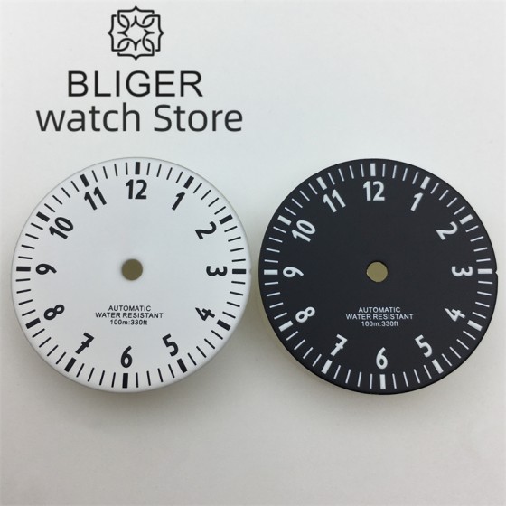 29mm Pilot Style Watch Dial Black Blue Green White Dial C3 Green Luminous Fits NH35 NH36 Miyota DG ETA2824 36 PT5000 Movement