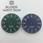 29mm Pilot Style Watch Dial Black Blue Green White Dial C3 Green Luminous Fits NH35 NH36 Miyota DG ETA2824 36 PT5000 Movement