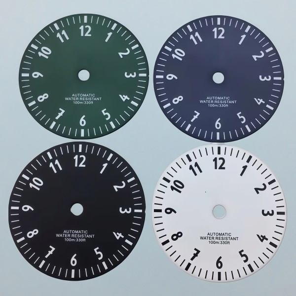 29mm Pilot Style Watch Dial Black Blue Green White Dial C3 Green Luminous Fits NH35 NH36 Miyota DG ETA2824 36 PT5000 Movement