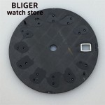 BLIGER 29mm NH35 Watch Dial Black Green Blue Dial Green luminous Suitable For NH35 NH36 NH38 movements