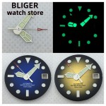 29mm blue yellow date watch dial hands green glow-in-the-dark suitable for NH35 automatic movement